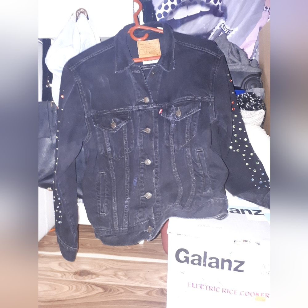 Black rhinestone studded Levi's Jean jacket